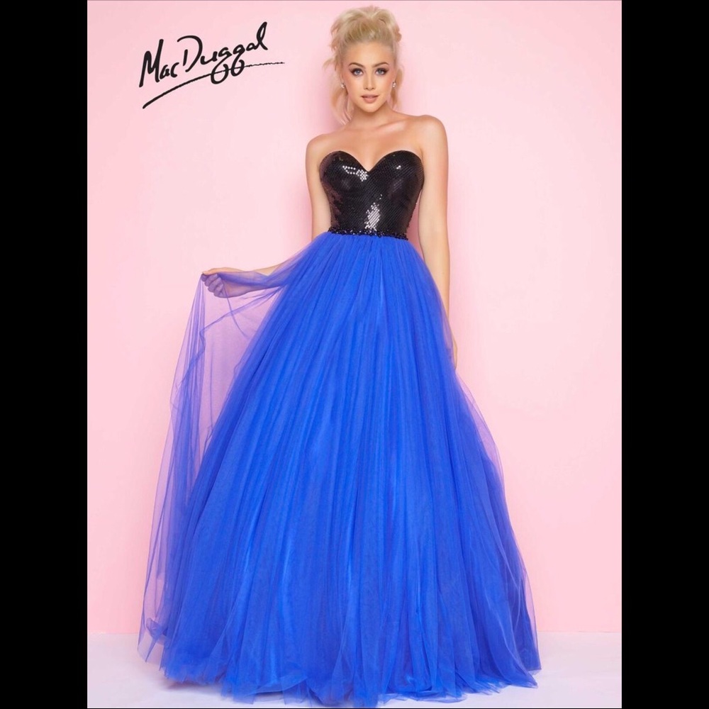 Mac Duggal black and blue dress - size 8